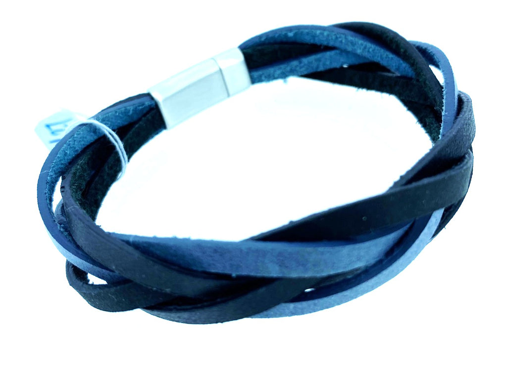 Fred Bennett – Stainless Steel Four Strand Black/Grey Leather Bracelet