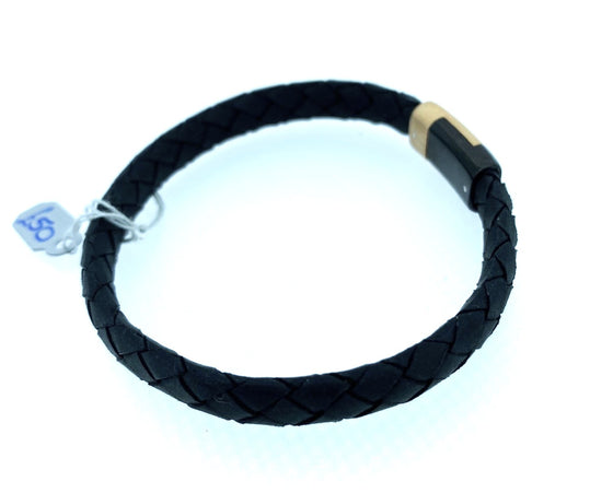 Unique - Men's Leather Charcoal Bracelet Steel Clasp
