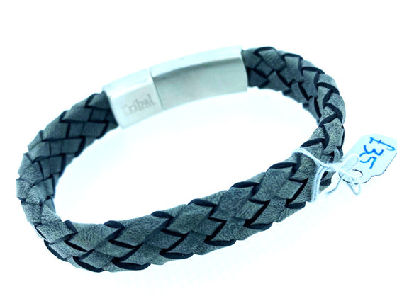 Tribal Leather and Stainless Steel Bracelet