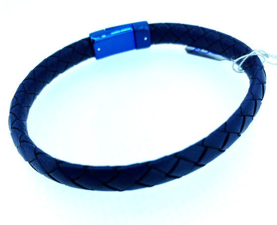 Unique - Men's Leather Blue Bracelet Matt Steel Clasp