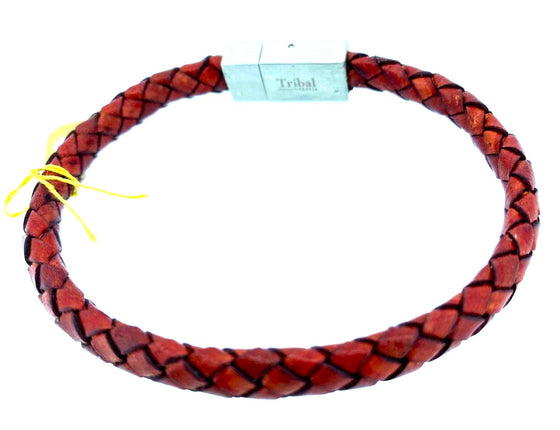 Tribal Leather and Stainless Steel Bracelet