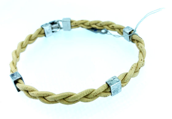 Fred Bennett – Beige Leather twined & Silver Bracelet
