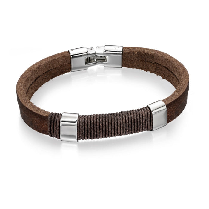 Fred Bennett – Stainless Steel Light Brown Leather Bracelet