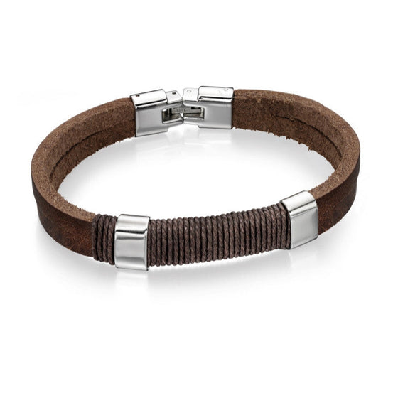 Fred Bennett – Stainless Steel Light Brown Leather Bracelet