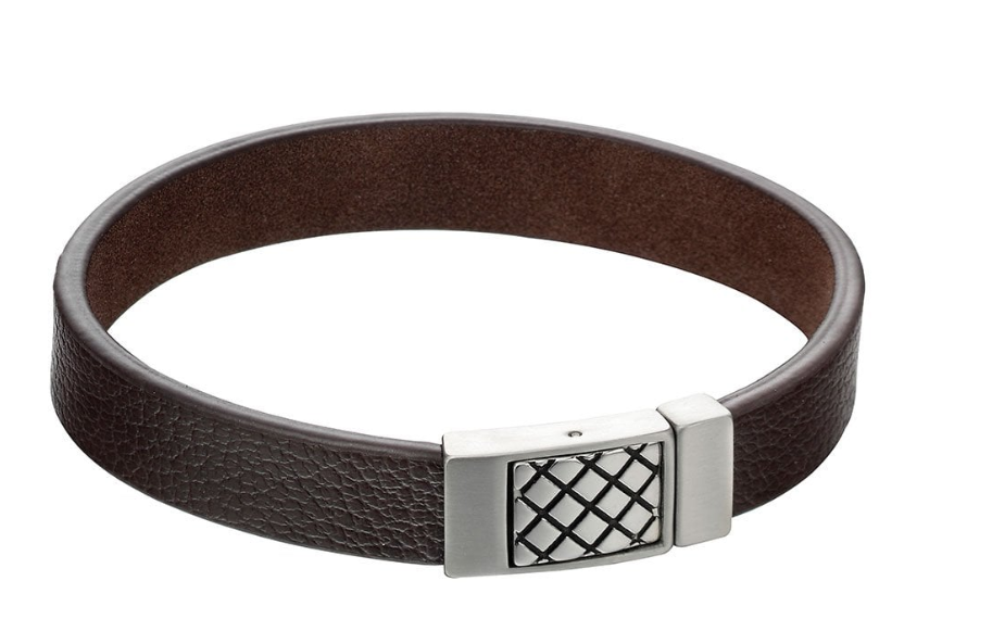 Fred Bennett Gents stainless steel and leather bracelet