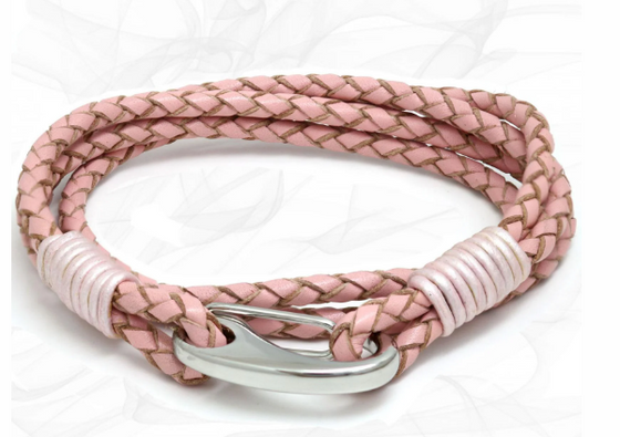 Tribal - Pink Quad Wrap Braided bolo Leather Bracelet