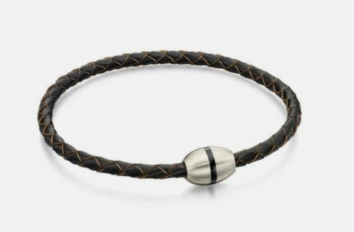 Fred Bennett – Gents Stainless Steel & Brown Leather Skinny Bracelet