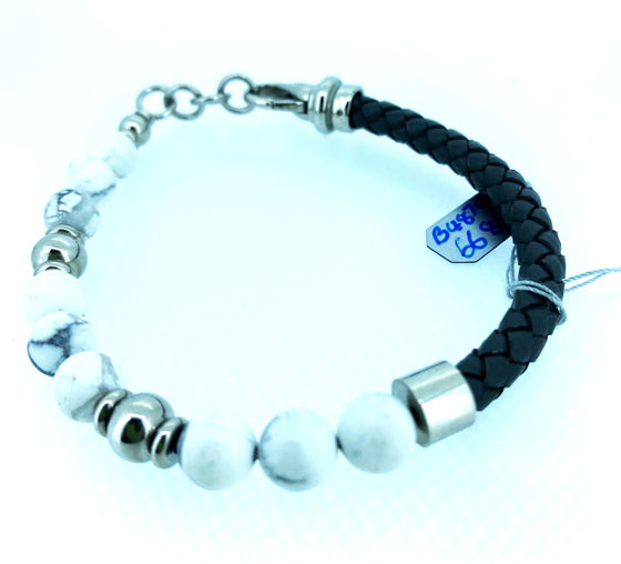 Fred Bennett – Stainless Steel Brown Leather & Bead Bracelet