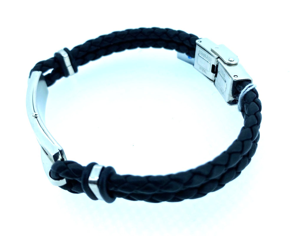Fred Bennett – Stainless Steel Black Leather Bracelet