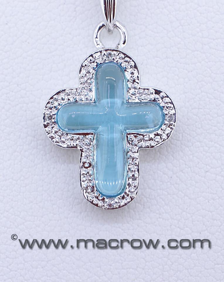 9ct White Gold Blue Topaz and Diamond Cross