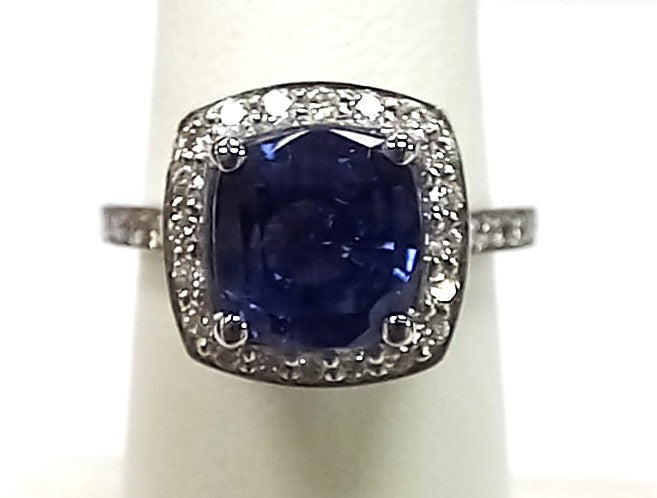 18ct White Gold Sri Lanken Blue Sapphire and Diamond Ring