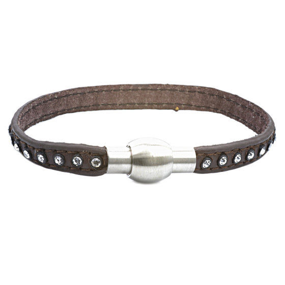 Brown Leather and Crystal Bracelet