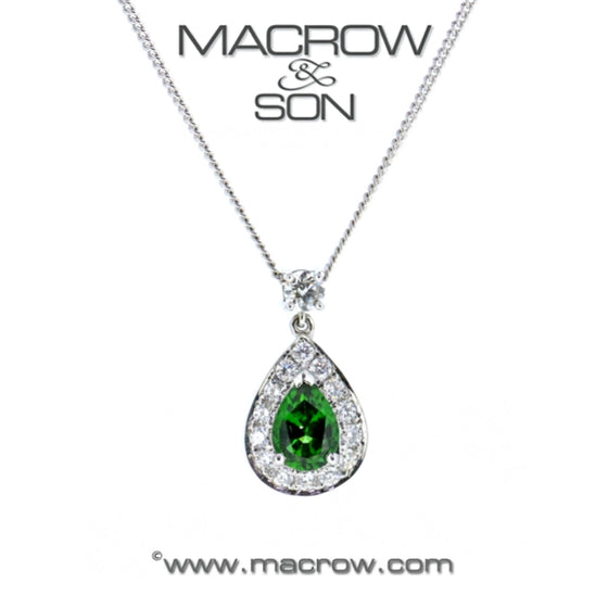 18ct White Gold Chrome Diopside Toumaline & Diamond Pendant