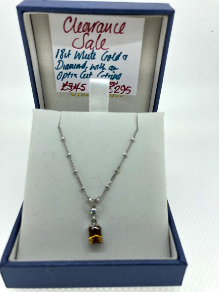18 ct White Gold and diamond and citrine necklace and pendant