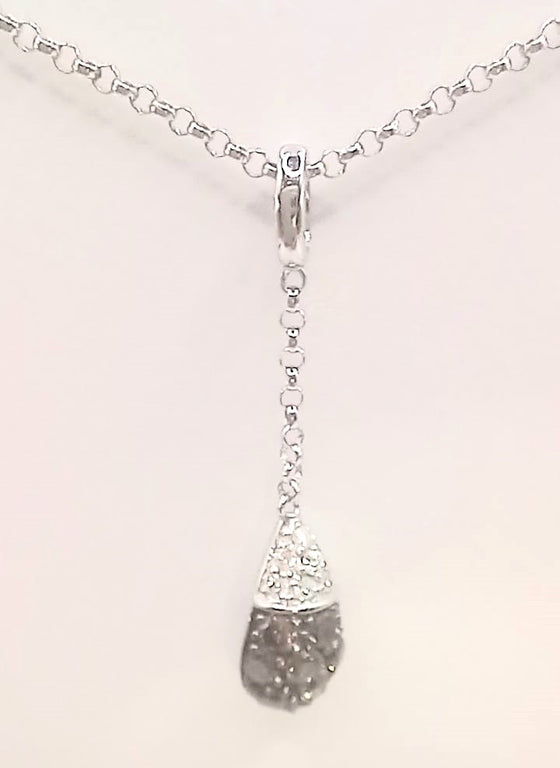 18 ct White Gold with black and white diamond dropper necklace