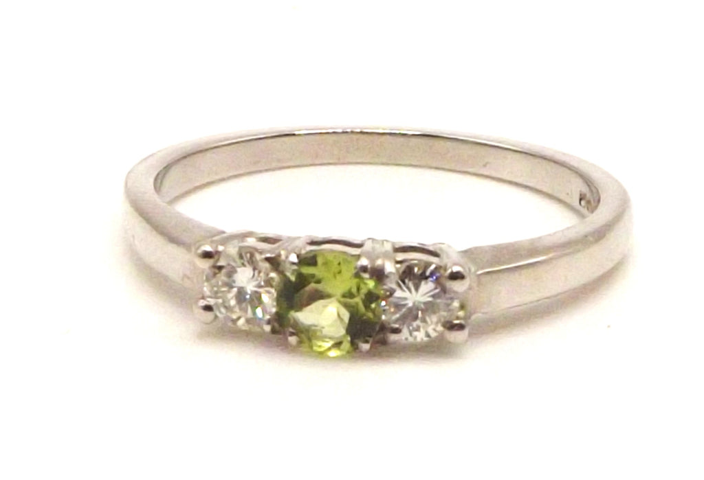 Palladium set with diamonds and peridot ring