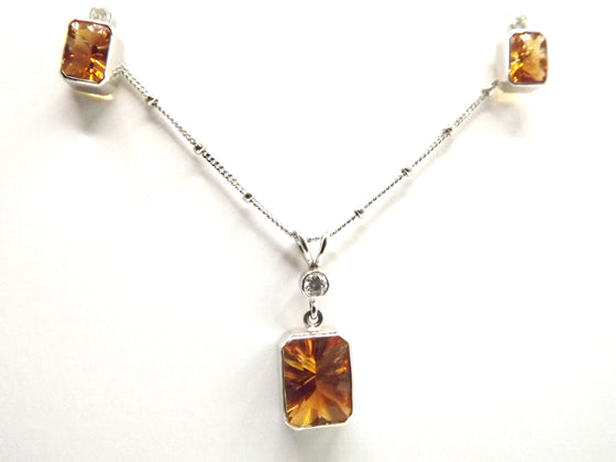 18ct White Gold necklace and earring set with Optix Cut Citrine and round Diamonds