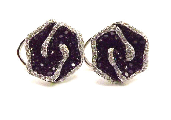 18 ct White Gold Earrings with Black & White Diamonds