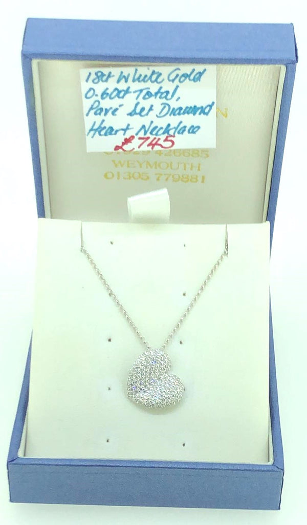 18ct White Gold Pave set Diamond Heart Pendant