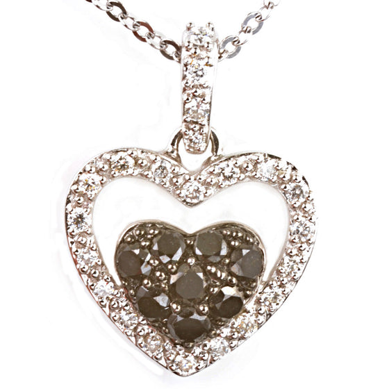 18ct White Gold Black and White Diamond Heart Pendant
