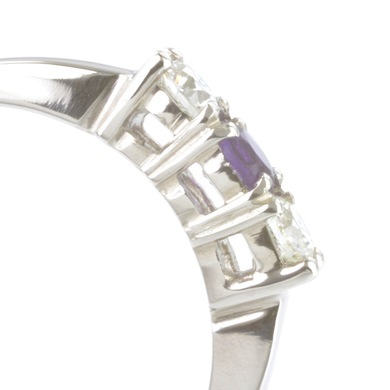 Palladium Amethyst and Diamond Trilogy Ring